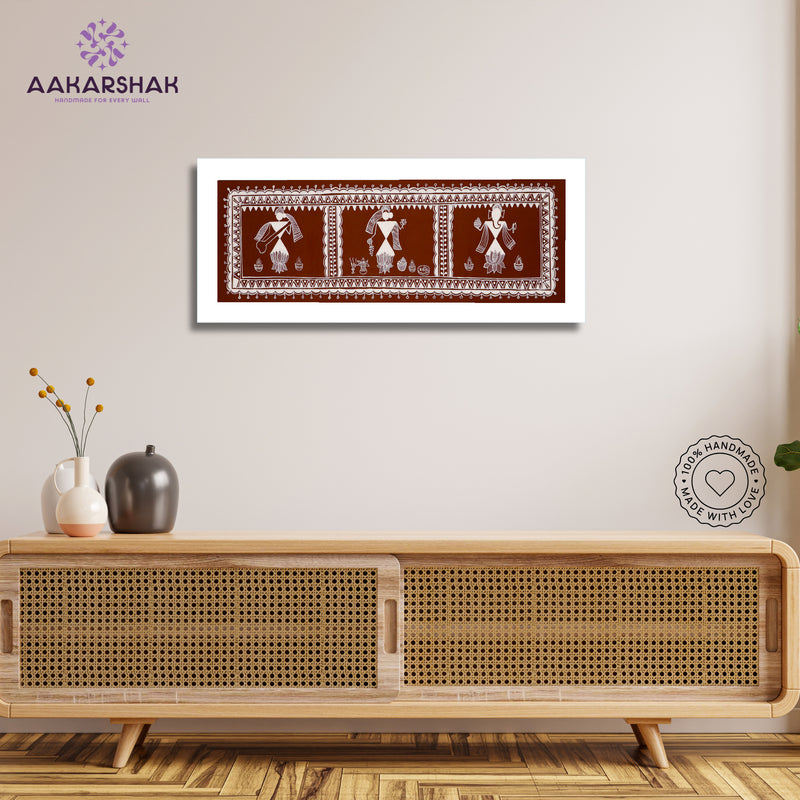 Framed artwork with ganesh-laxmi-saraswati design -handmade dolly painting for home decor