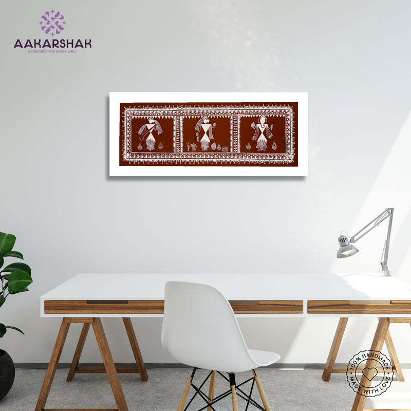 vibrant handmade ganesh-laxmi-saraswati painting-depicting indian folk traditions