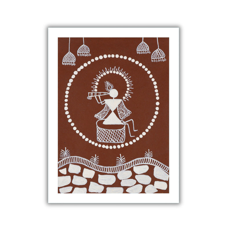 handmade warli painting krishna-in vibrant traditional folk art style