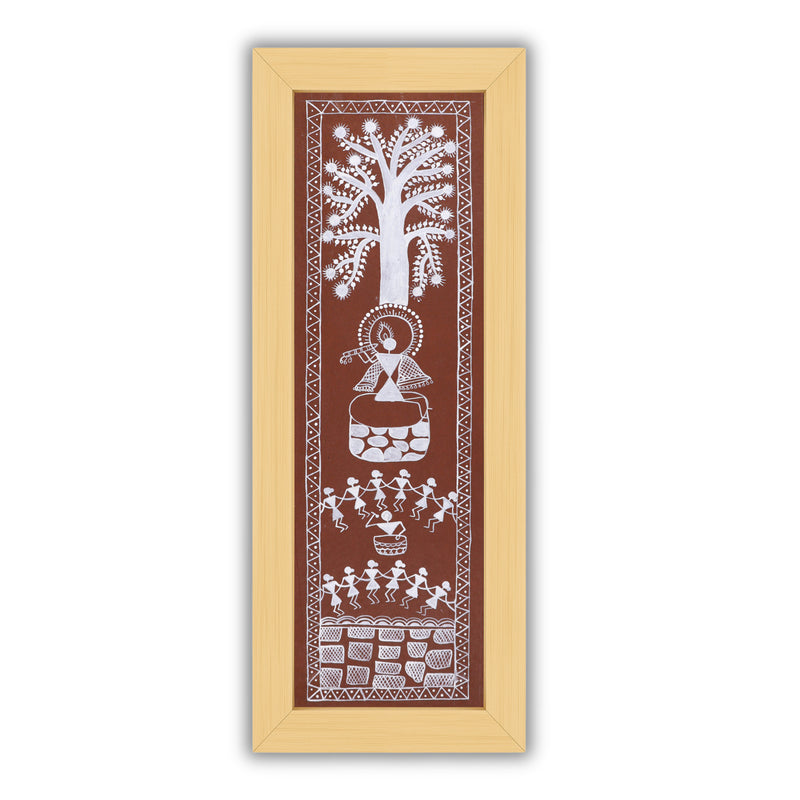 Framed artwork of a colorful krishna -with handmade warli painting