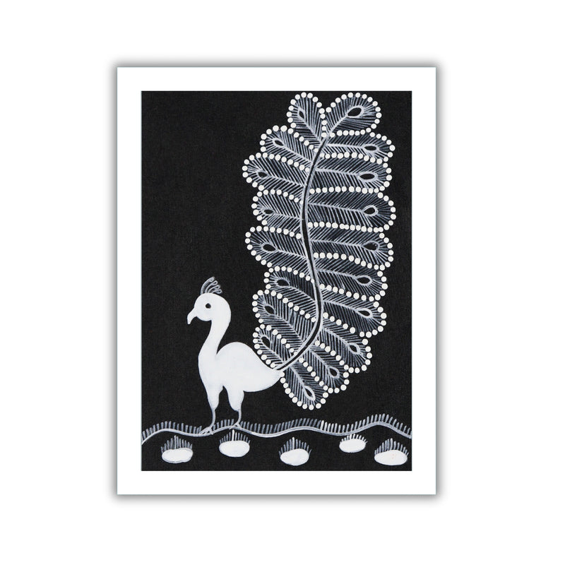 handmade warli painting peacock-in vibrant traditional folk art style