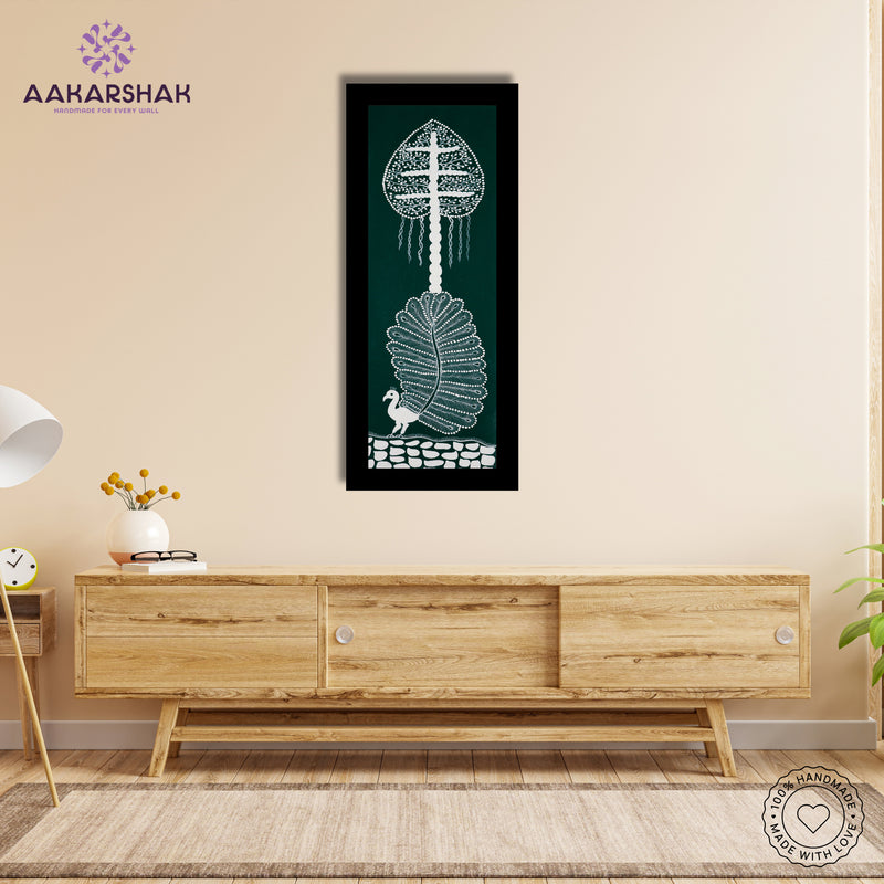 Framed artwork with peacock design -handmade painting for home decor