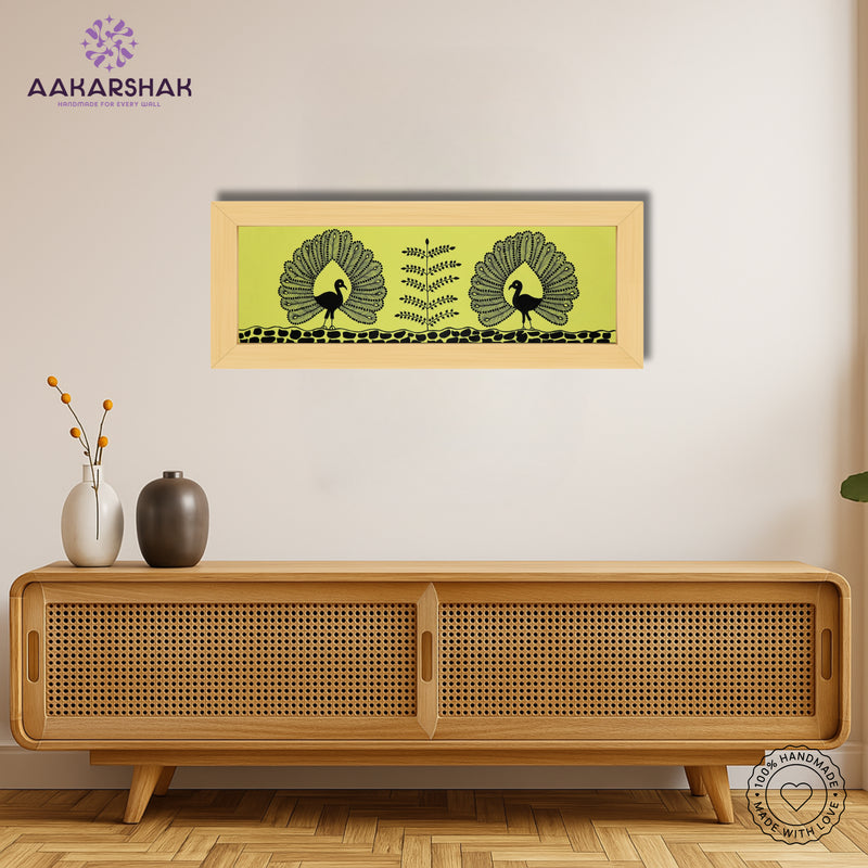 Framed artwork with peacock design -handmade painting for home decor