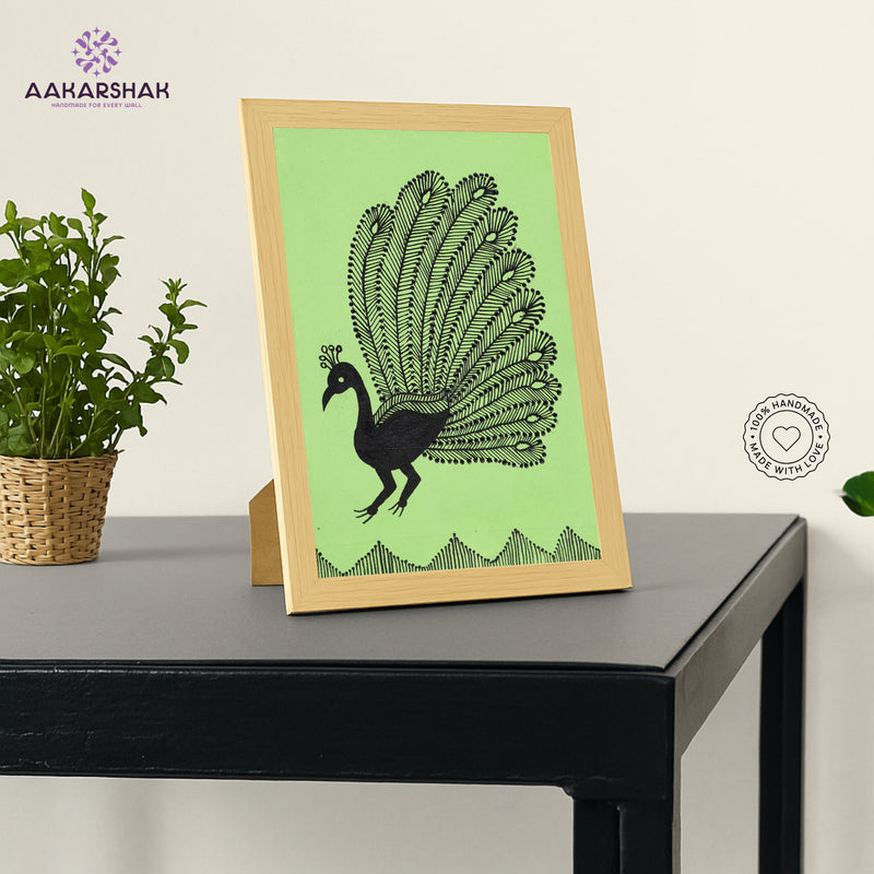 vibrant handmade peacock painting-depicting indian folk traditions