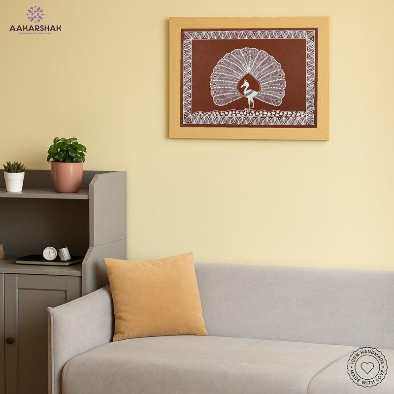 vibrant handmade peacock painting-depicting indian folk traditions
