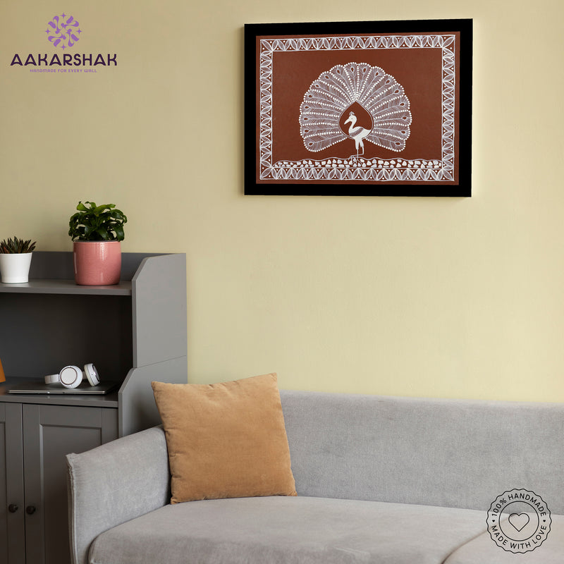 vibrant handmade peacock painting-depicting indian folk traditions