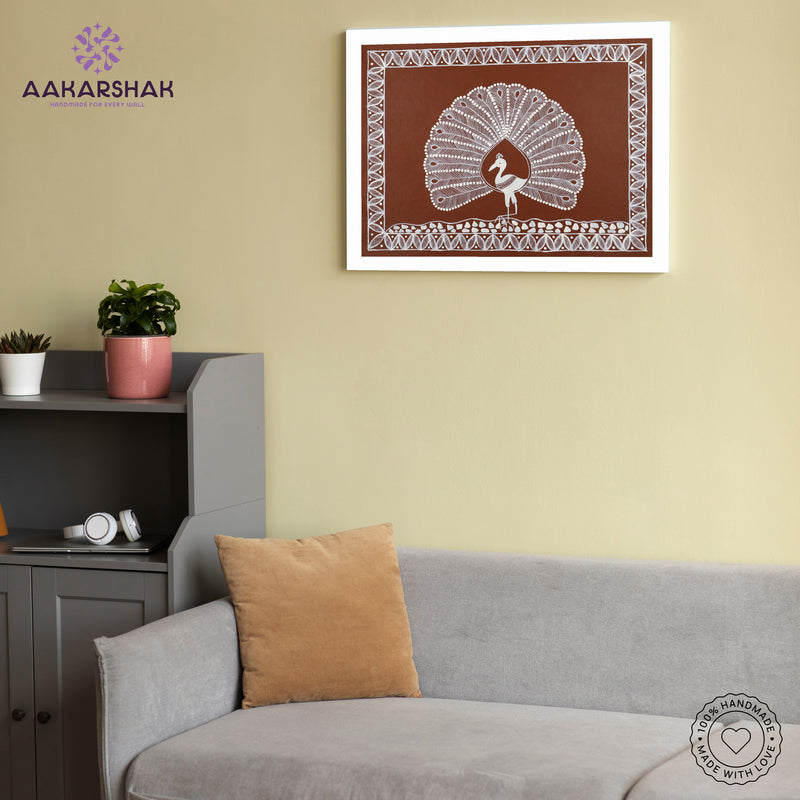 vibrant handmade peacock painting-depicting indian folk traditions