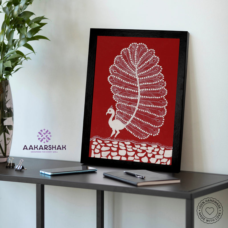 vibrant handmade peacock painting-depicting indian folk traditions