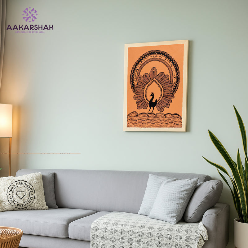 vibrant handmade peacock painting-depicting indian folk traditions
