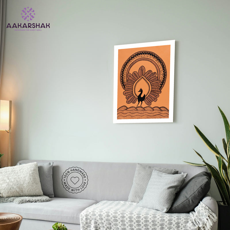 vibrant handmade peacock painting-depicting indian folk traditions