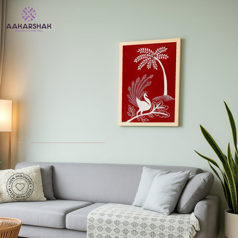 vibrant handmade peacock painting-depicting indian folk traditions
