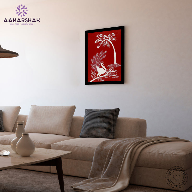 vibrant handmade peacock painting-depicting indian folk traditions