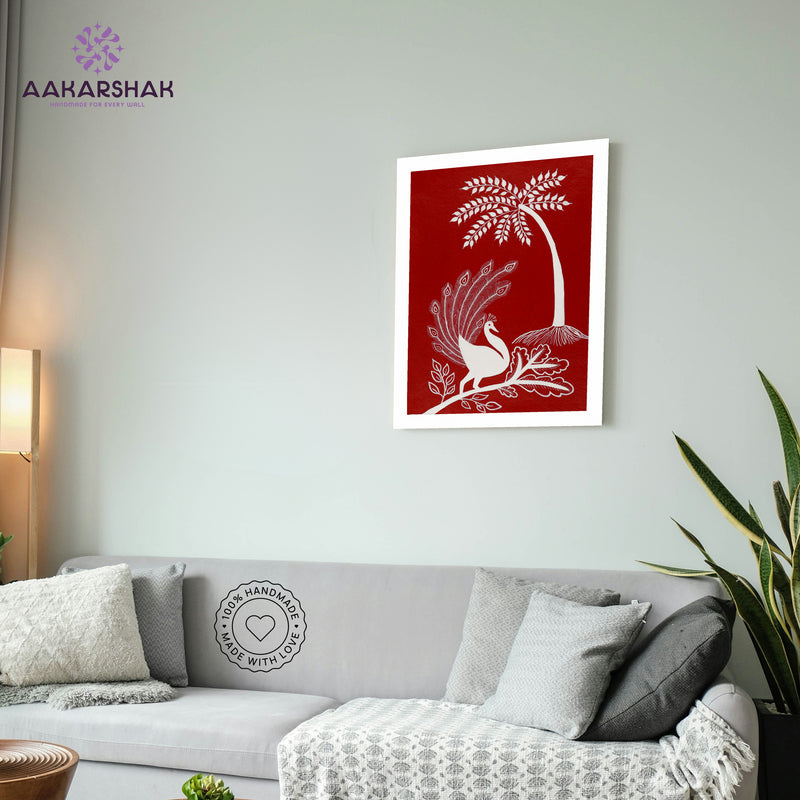 vibrant handmade peacock painting-depicting indian folk traditions