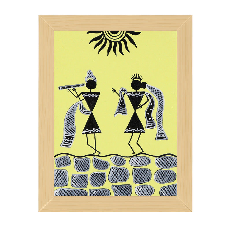 handmade warli painting radha-krishna -in vibrant traditional folk art style