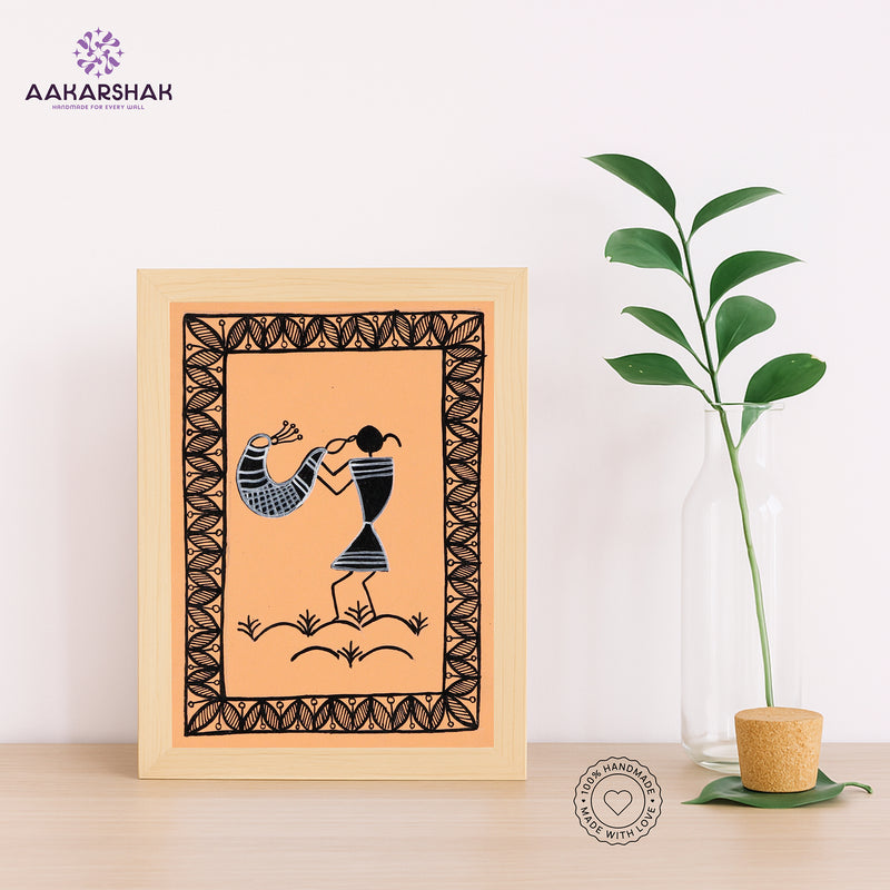 Handmade warli singing painting-with tabletop stand for home