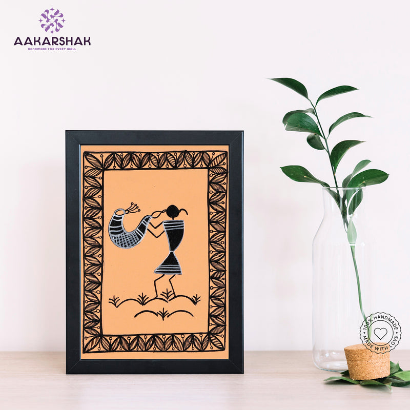 Handmade warli singing painting-with tabletop stand for home