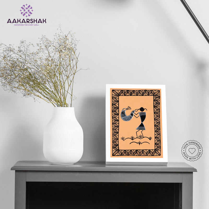 Handmade warli singing painting-with tabletop stand for home