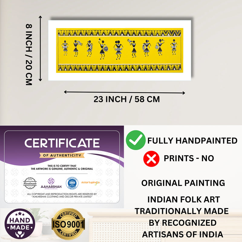 Framed artwork with dimensions, authenticity certificate and handmade iso certified-singing warli painting