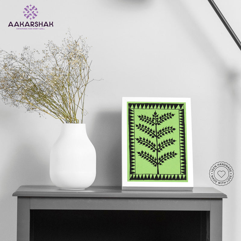 Handmade warli tree painting-with tabletop stand for home decor