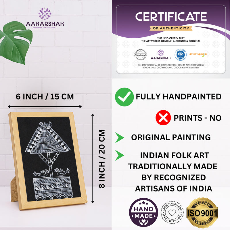 Aaharshak art piece with dimensions, authenticity certificate and handmade iso certified-peacock warli painting