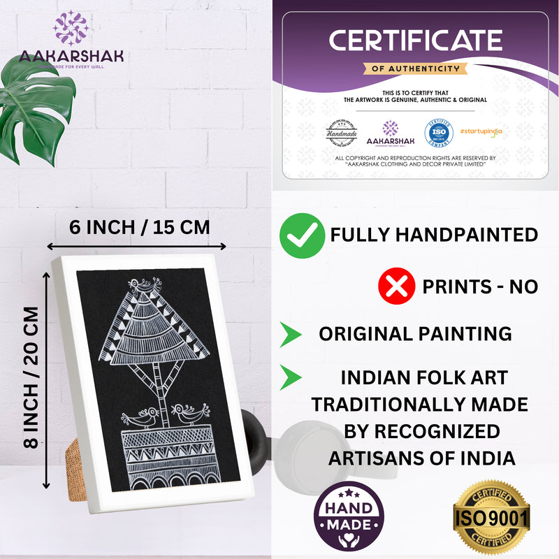 Hand-made artwork with Aakarshah branding, dimensions-handmade iso certified-peacock warli painting