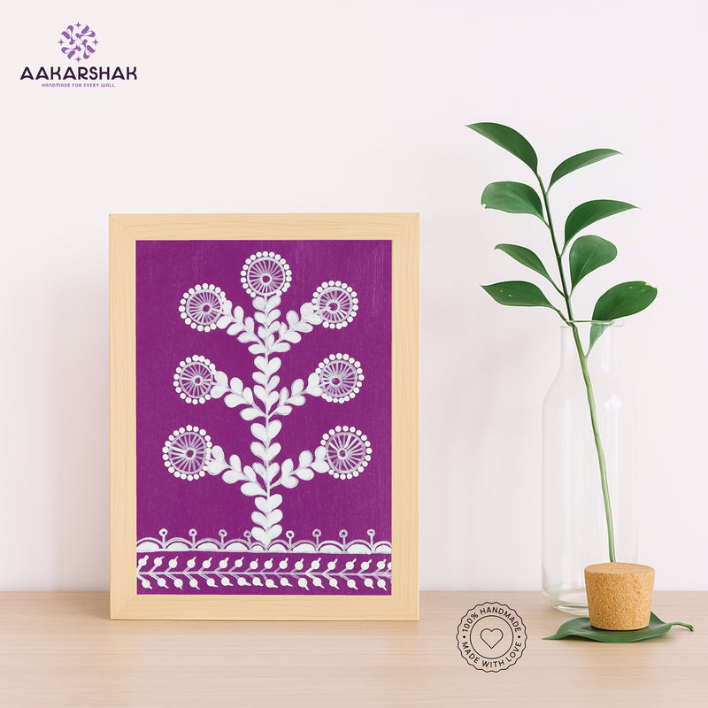 Handmade warli tree painting-with tabletop stand for home decor