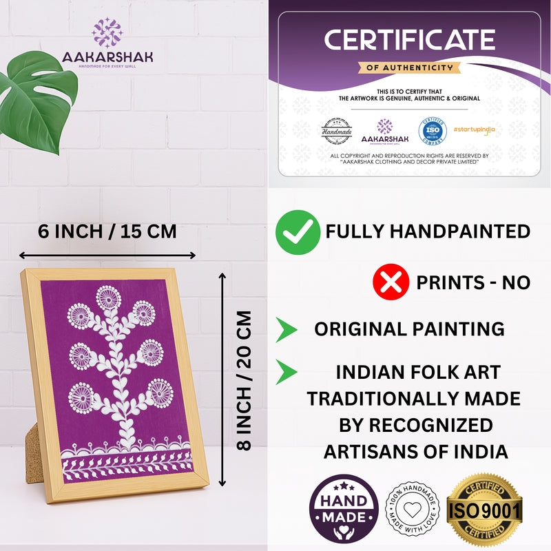 Aaharshak art piece with dimensions, authenticity certificate and handmade iso certified-tree warli painting