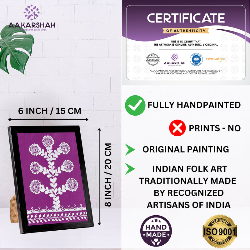 Aakarshak art piece with dimensions, authenticity certificate and handmade iso certified-tree warli painting