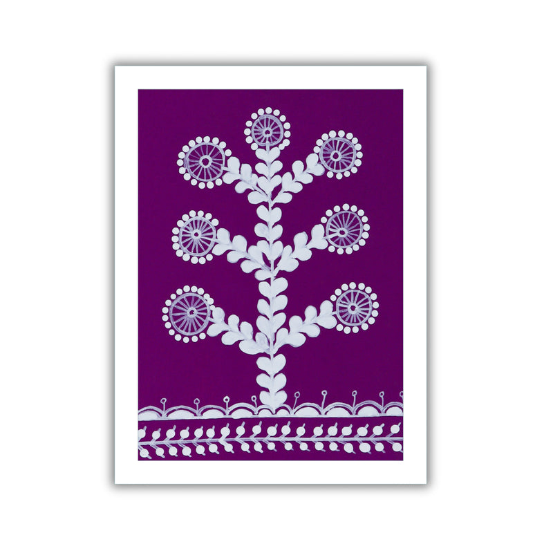 handmade warli painting tree-in vibrant traditional folk art style