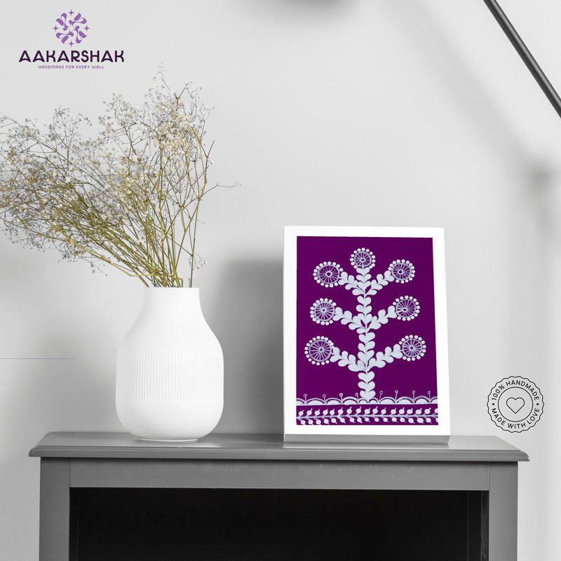 Handmade warli tree painting-with tabletop stand for home decor