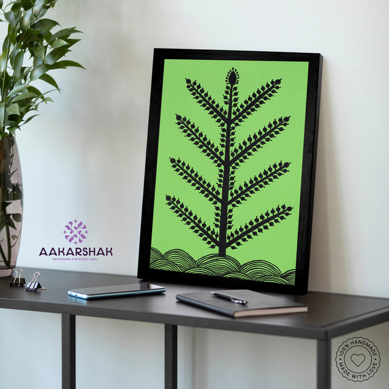 vibrant handmade tree painting-depicting indian folk traditions