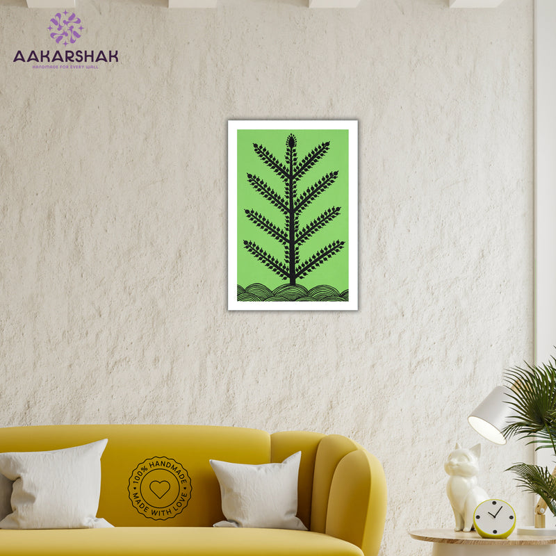 vibrant handmade tree painting-depicting indian folk traditions