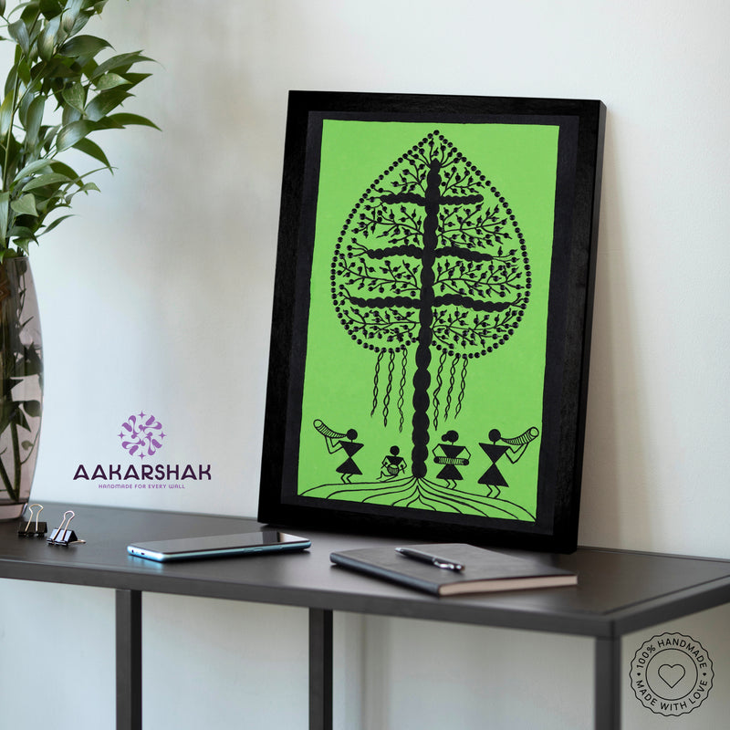 vibrant handmade tree painting-depicting indian folk traditions