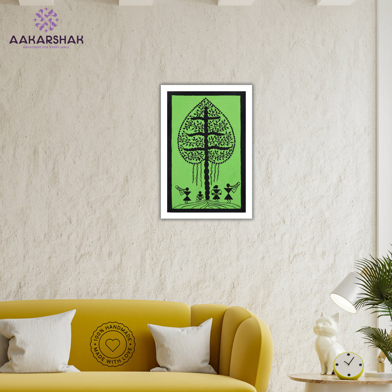 vibrant handmade tree painting-depicting indian folk traditions
