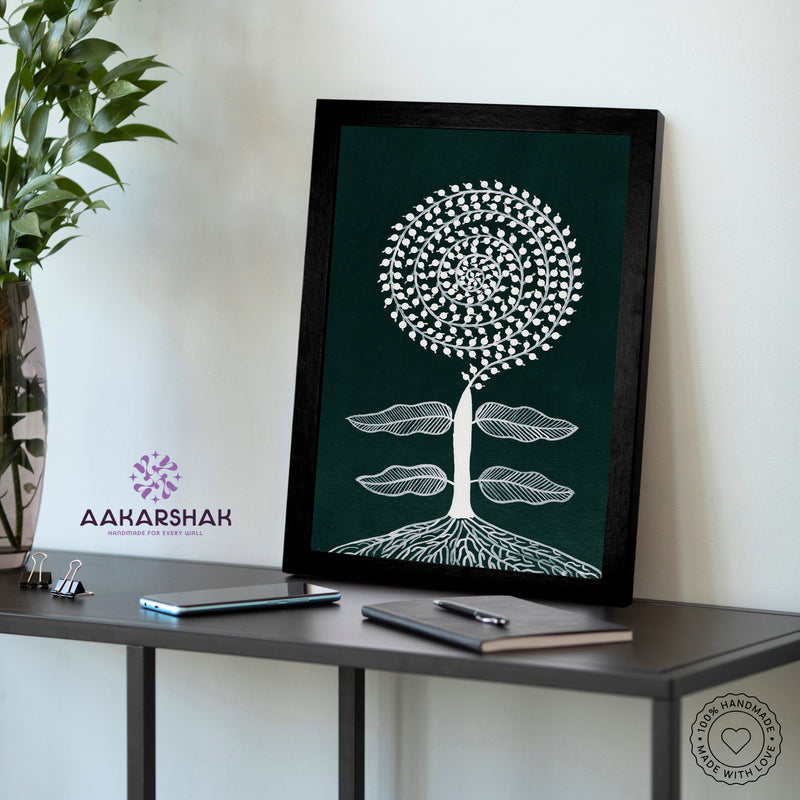 vibrant handmade tree painting-depicting indian folk traditions
