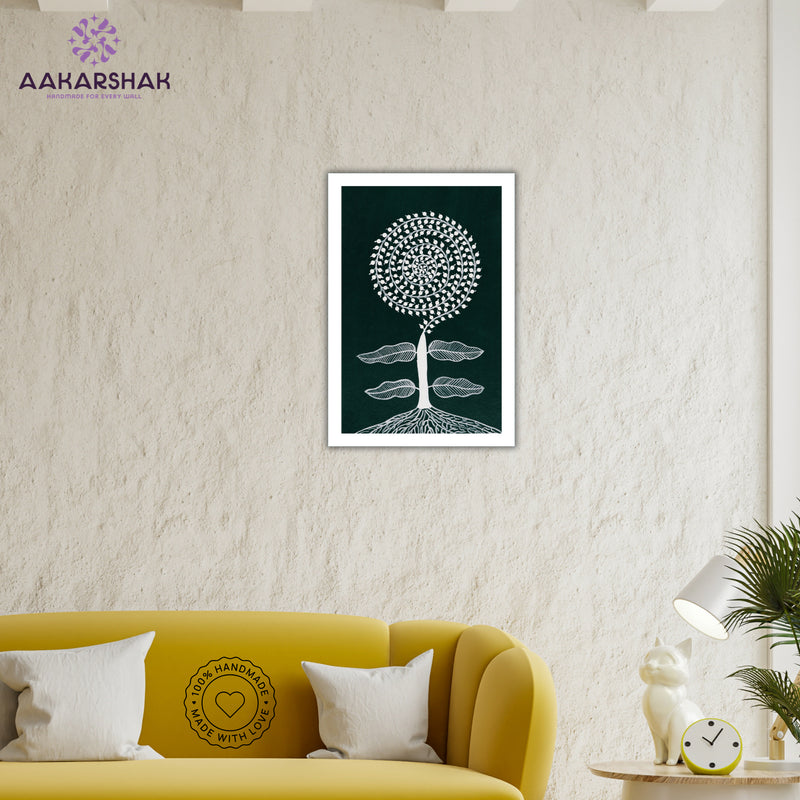 vibrant handmade tree painting-depicting indian folk traditions