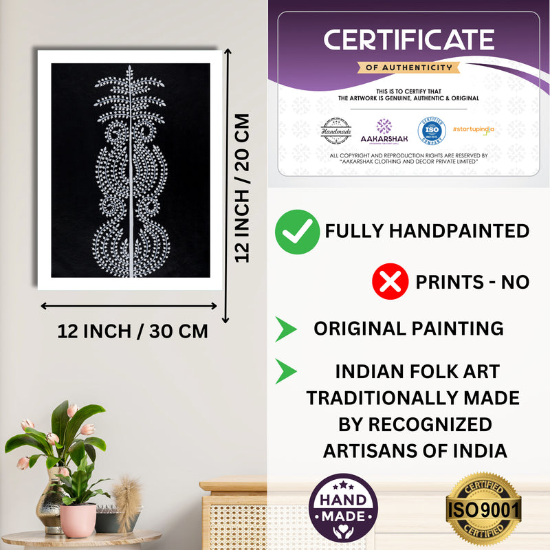Framed artwork with dimensions, authenticity certificate and handmade iso certified-tree of life warli painting