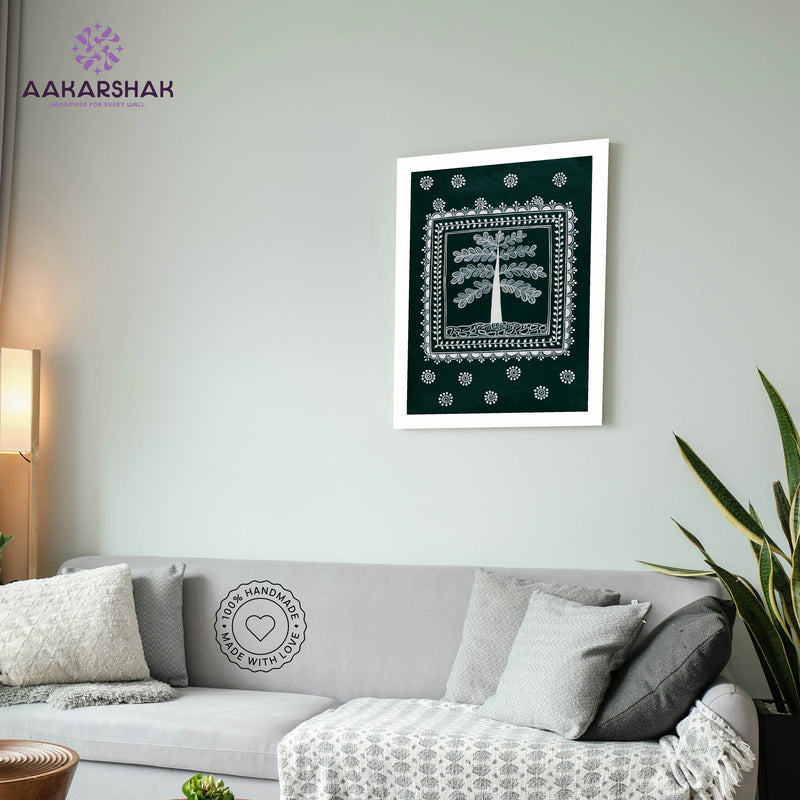 vibrant handmade tree of life painting-depicting indian folk traditions