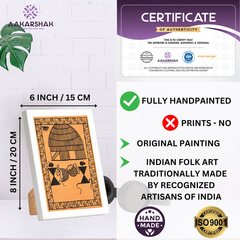 Aakarshak art piece with dimensions, and handmade iso certified-peacock warli painting