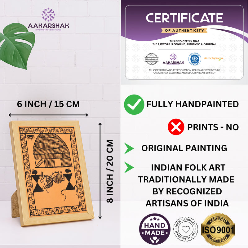 Aaharshak art piece with dimensions, authenticity certificate-handmade iso certified-peacock warli painting