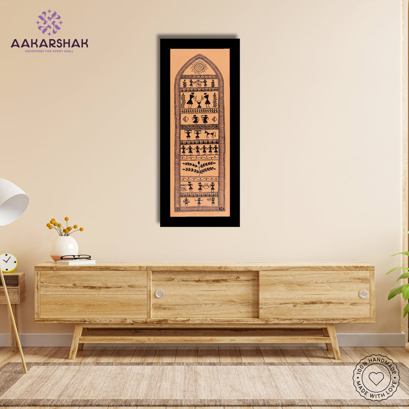 Framed artwork with village design -handmade dolly painting for home decor