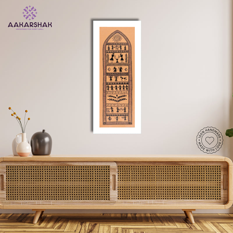 Framed artwork with village design -handmade dolly painting for home decor