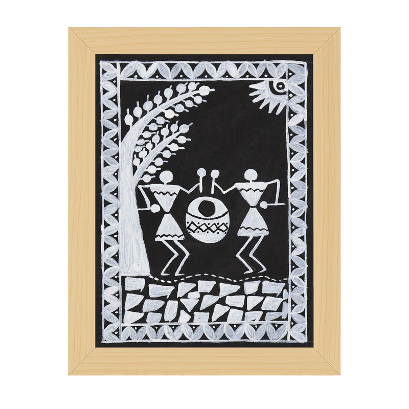 handmade warli painting village-in vibrant traditional folk art style