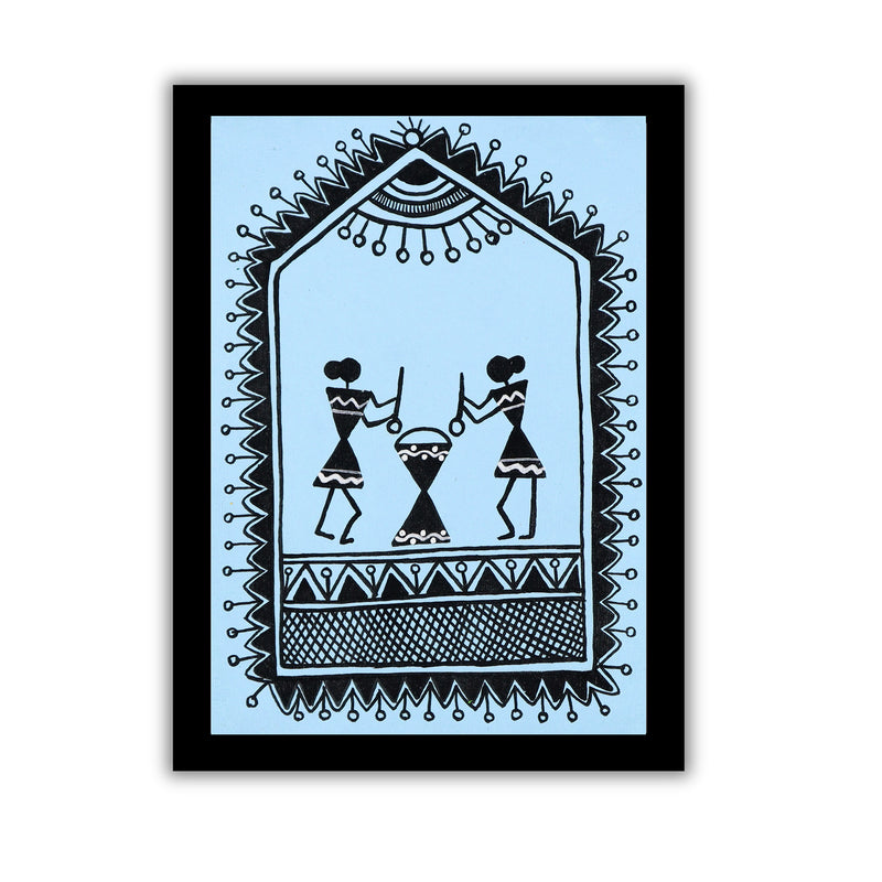 handmade warli painting village-in vibrant traditional folk art style