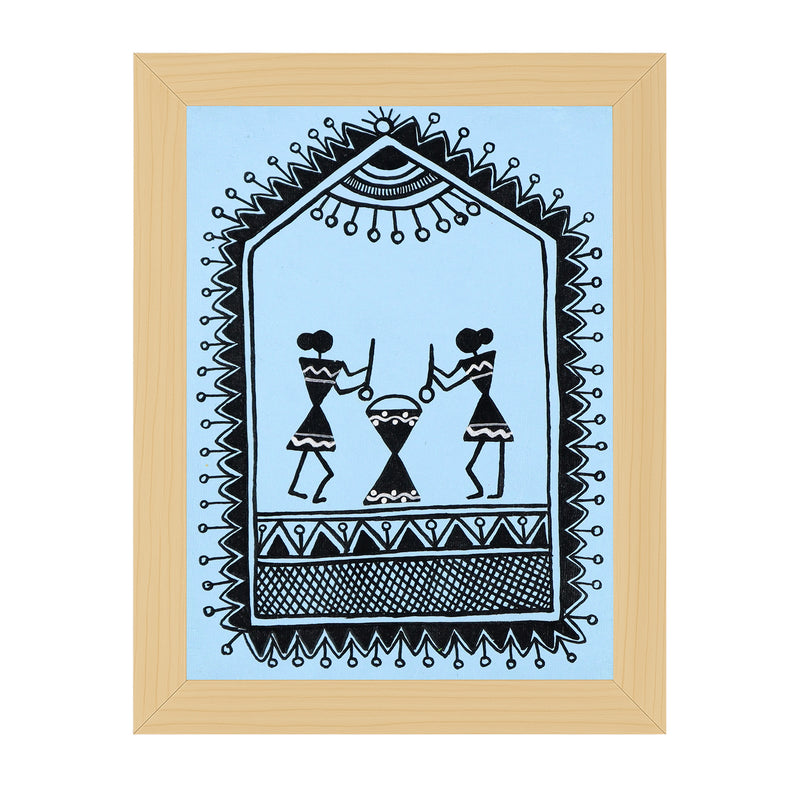 handmade warli painting village-in vibrant traditional folk art style