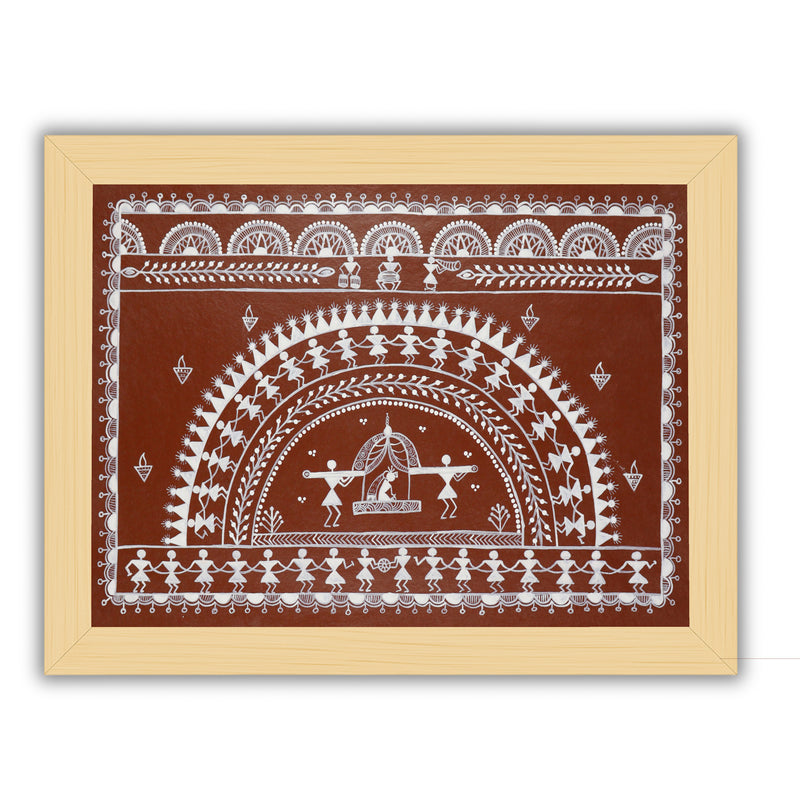 Handmade Warli Doli Painting 17x24 Inch Framed Tribal Art