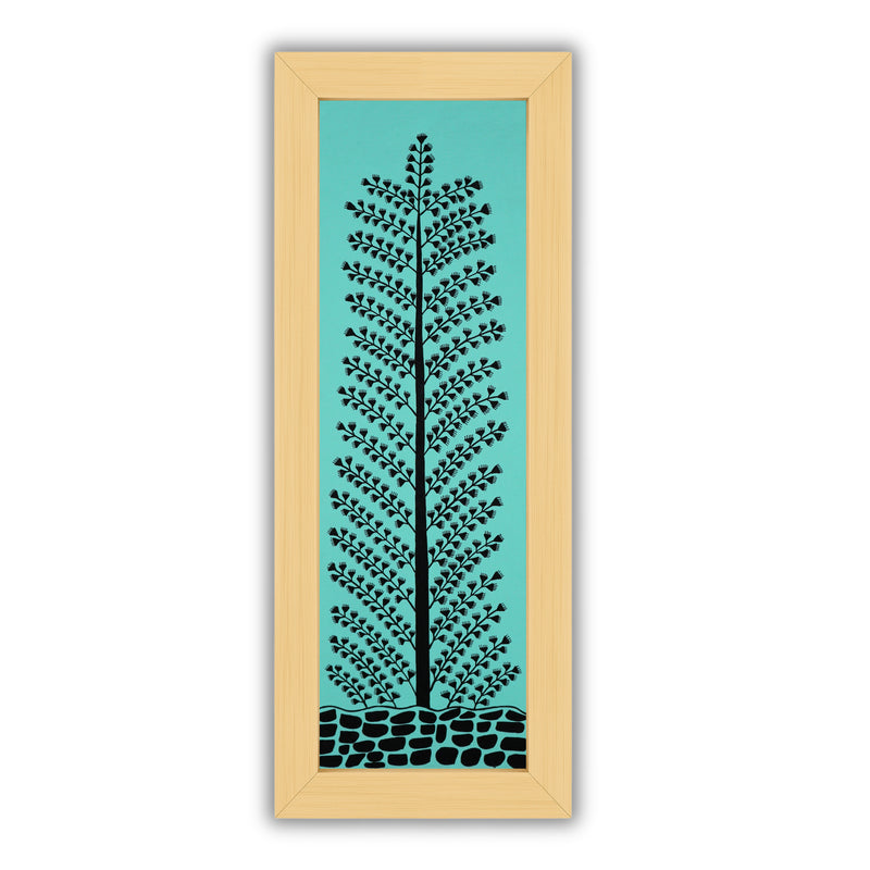 Handmade Warli painting with Tree motif, framed for wall decor – traditional tribal folk art of India