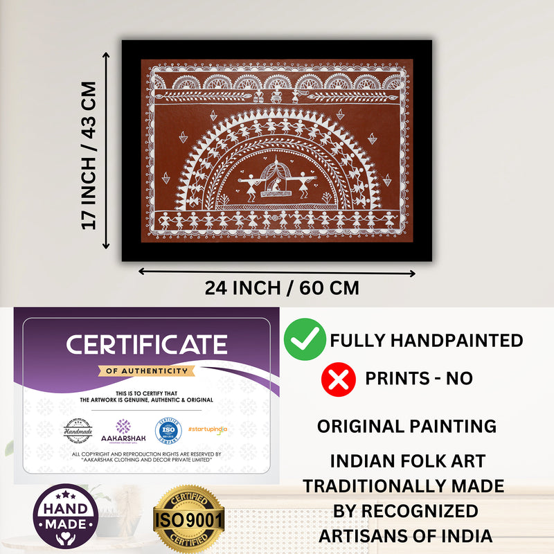 Handmade Warli Doli Painting 17x24 Inch Framed Tribal Art
