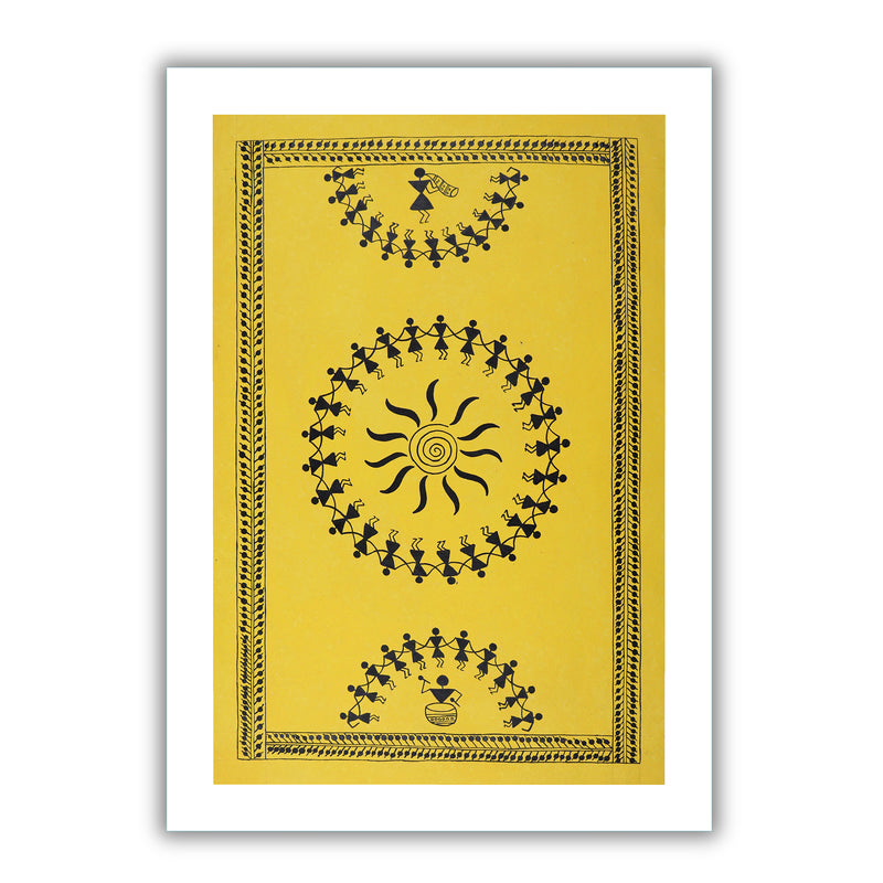 Handmade Warli Dancing Painting 17x24 Inch Framed Tribal Art