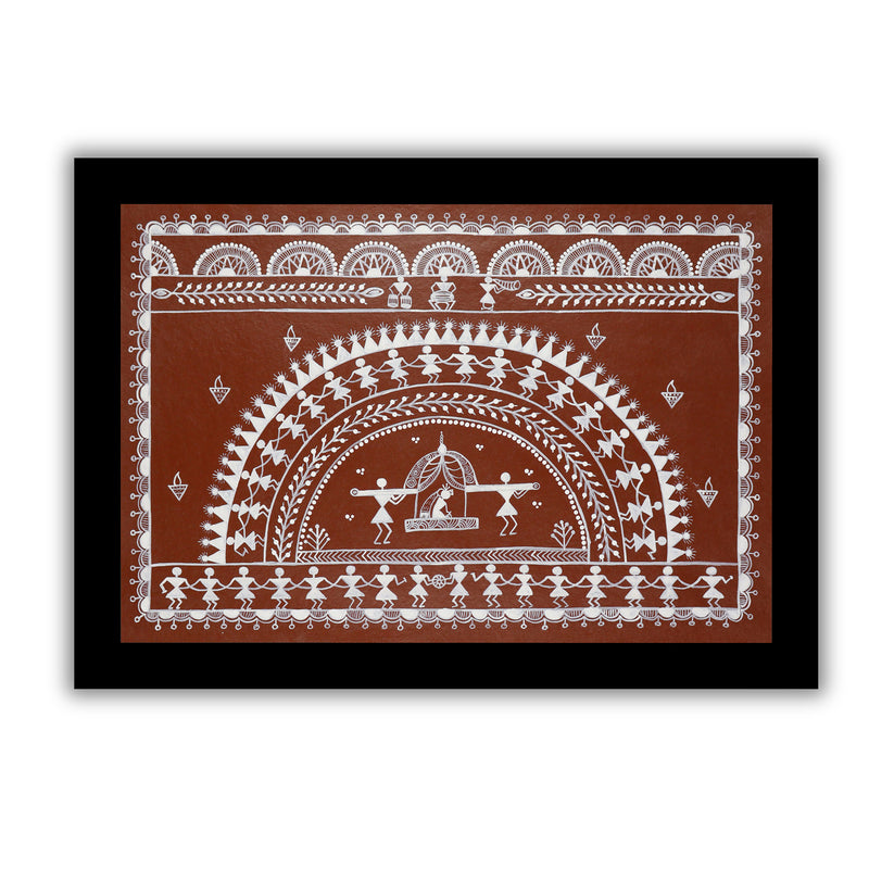 Handmade Warli Doli Painting 17x24 Inch Framed Tribal Art